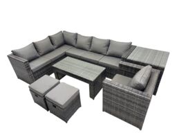 Fimous 7 Pieces Garden Furniture Corner Sofa Set & 2 Small Stools Side Table in Dark Grey - thumbnail 1