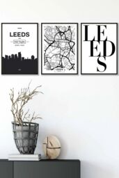 ARTZE LEEDS Skyline Street Map City Prints Framed Wall Art - Medium in Black - Size: W45 cm x H62 cm x D20mm - thumbnail 1