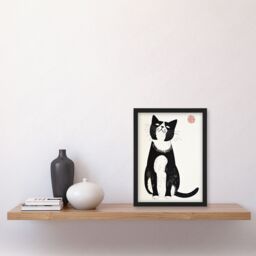 Artery8 Cat Lover Black White Pet Japanese Woodblock Framed Wall Art - Size: A4 - thumbnail 4