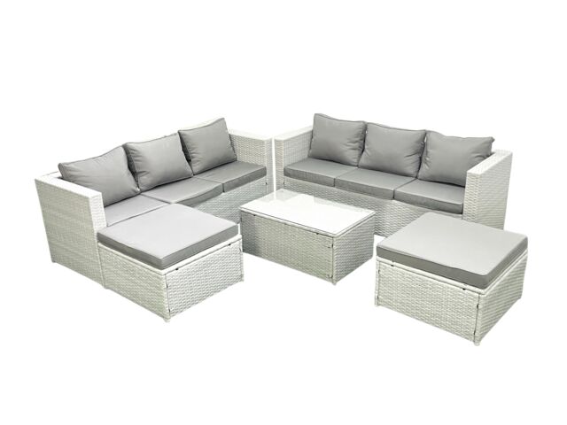 Fimous Garden Outdoor PE Rattan Furniture Set 8 Seater Rattan Garden Sofa Set with 2 Big Footstools Light Grey Mixed - image 1