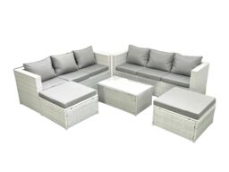 Fimous Garden Outdoor PE Rattan Furniture Set 8 Seater Rattan Garden Sofa Set with 2 Big Footstools Light Grey Mixed - thumbnail 2