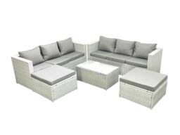 Fimous Garden Outdoor PE Rattan Furniture Set 8 Seater Rattan Garden Sofa Set with 2 Big Footstools Light Grey Mixed - thumbnail 1