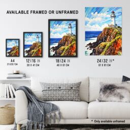 Artery8 Cape Byron Australia Vibrant Artwork Iconic Lighthouse Atop Cliffs Coastal Landscape Large Wall Unframed Art Poster Print Thick Paper 18X24 - thumbnail 3