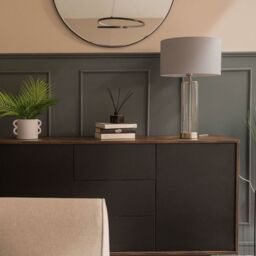 ValueLights Balan Glass & Brushed Chrome Table Lamp with Fabric Drum Lamp Shade in Pale Grey - thumbnail 3