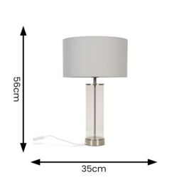 ValueLights Balan Glass & Brushed Chrome Table Lamp with Fabric Drum Lamp Shade in Pale Grey - thumbnail 5