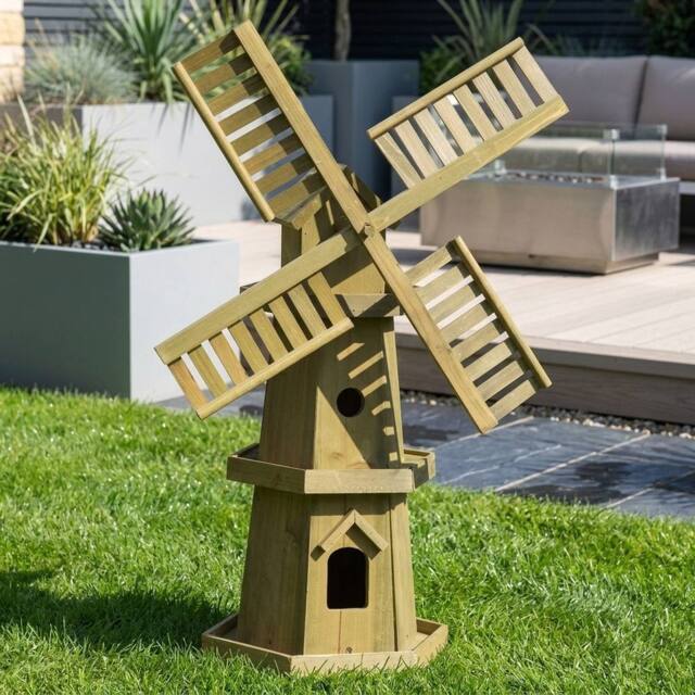 Garden Greatness Giant Decorative Pinewood Garden Windmill in Natural - Size: 1 Pack - image 1