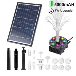 NESTLUNE 7W 8LED Solar Panel Powered Water Feature Pump Fountain in Black - Size: 100 cm x 15 cm