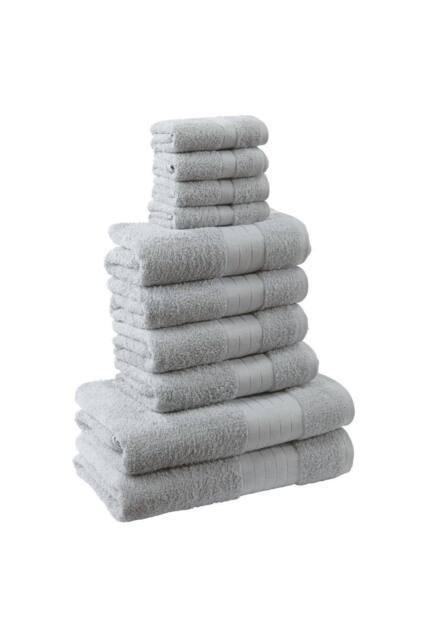 OHS Luxury 100% Cotton 10 Piece Bathroom Towel Bale Set in Silver