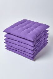 Homescapes 6 Pack Seat Pads Luxury 100% Cotton Indoor Outdoor Garden Cushion, 40cm in Purple - Size: 40 cm x 40 cm