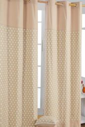 Homescapes Cotton Stars Beige Ready Made Eyelet Curtain Pair in Natural - Size: 140 cm width x 229 cm drop - thumbnail 1