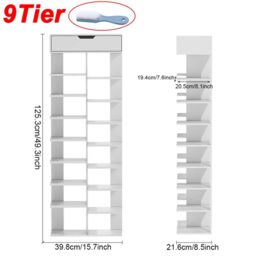 VOGREX 9-Tier Shoe Rack - Narrow Wooden Storage Cabinet Organizer in White - thumbnail 2