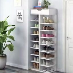 VOGREX 9-Tier Shoe Rack - Narrow Wooden Storage Cabinet Organizer in White - thumbnail 5