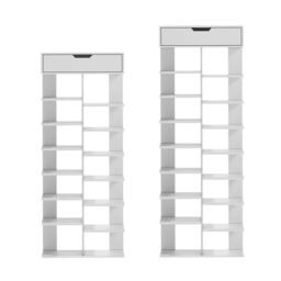 VOGREX 9-Tier Shoe Rack - Narrow Wooden Storage Cabinet Organizer in White