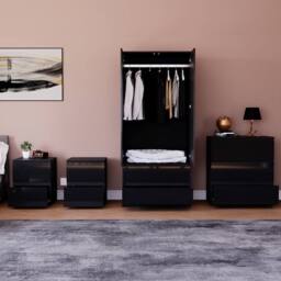 HD Designs Vida Designs Glinton 4 Piece Bedroom Set (2 Drawer Bedside Chest x2 in Black - thumbnail 3