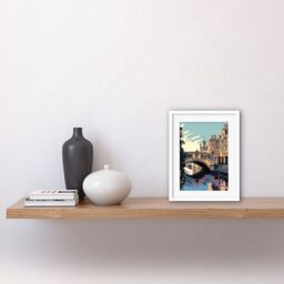"Artery8 Wall Art Print Bridge of Sighs Cambridge University on Cam River Artwork Framed 9X7 Inch in White - Size: W7"" x H9""" - thumbnail 2