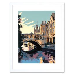 "Artery8 Wall Art Print Bridge of Sighs Cambridge University on Cam River Artwork Framed 9X7 Inch in White - Size: W7"" x H9""" - thumbnail 1