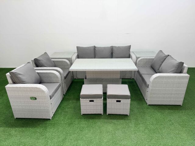 Fimous PE Rattan Garden Furniture Set Reclining Chair Sofa Double Love Seat 2 Seater Sofa Lounge Set Adjustable Lifting Dining or Coffee Table 2 - image 1