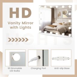 Costway Vanity Mirror with Lights Hollywood Lighted Mirror w/ 3 Color Lighting Modes in White - thumbnail 6