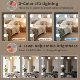 Costway Vanity Mirror with Lights Hollywood Lighted Mirror w/ 3 Color Lighting Modes in White - thumbnail 4