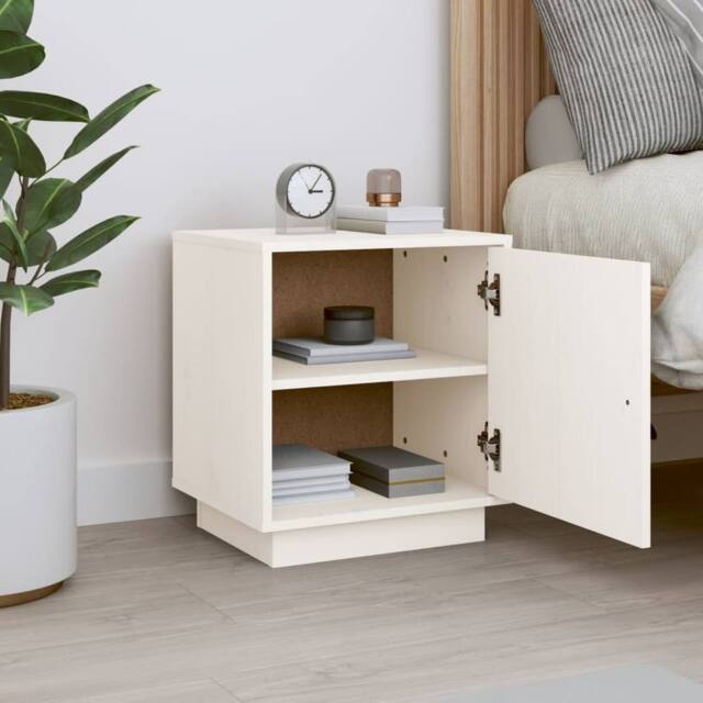Berkfield Home Beautiful Bedside Cabinet White 40x34x45 cm Solid Wood Pine - Size: 40 x 34 x 45 cm - image 1
