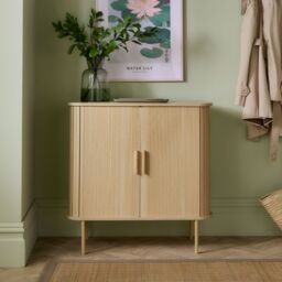 VonHaus Landos Storage Cabinet Tambour Design Sideboard with 3 Shelves in Natural - Size: 1 Pack - thumbnail 1