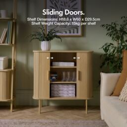 VonHaus Landos Storage Cabinet Tambour Design Sideboard with 3 Shelves in Natural - Size: 1 Pack - thumbnail 5