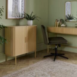 VonHaus Landos Storage Cabinet Tambour Design Sideboard with 3 Shelves in Natural - Size: 1 Pack - thumbnail 6