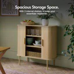 VonHaus Landos Storage Cabinet Tambour Design Sideboard with 3 Shelves in Natural - Size: 1 Pack - thumbnail 4