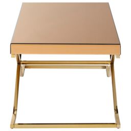 Orsina Stylish Light Brown Coffee Table For Sitting Area, Modern Rectangular Decorative Coffee Table With Glass Top in Gold - thumbnail 3