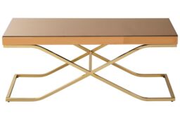 Orsina Stylish Light Brown Coffee Table For Sitting Area, Modern Rectangular Decorative Coffee Table With Glass Top in Gold - thumbnail 6