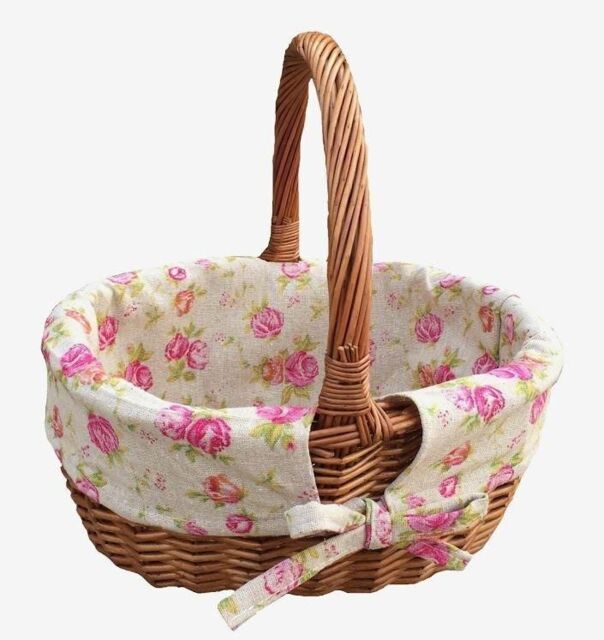 Red Hamper Cotton Lined Wicker Double Steamed Oval Shopping Basket in Red - image 1