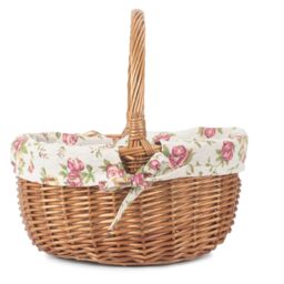 Red Hamper Cotton Lined Wicker Double Steamed Oval Shopping Basket in Red - thumbnail 3