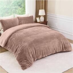GAVENO CAVAILIA Osum Ribbed Duvet Cover Set in Taupe - Size: Double - thumbnail 2