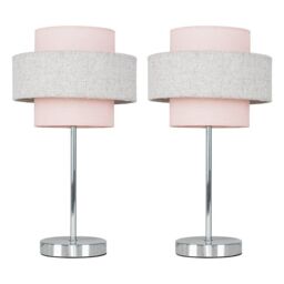 ValueLights Weaver Pair of Pink Table Lamps Touch On/Off - thumbnail 2
