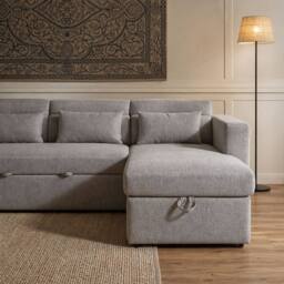 Sofaya Chelsea Sofa Bed Linen Convertible Universal L Shape Corner Chaise in Grey - Size: 3 Seater - thumbnail 2