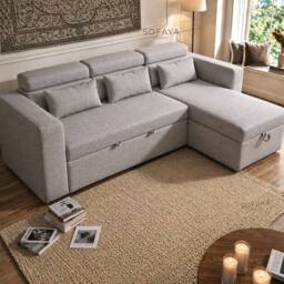 Sofaya Chelsea Sofa Bed Linen Convertible Universal L Shape Corner Chaise in Grey - Size: 3 Seater - thumbnail 4