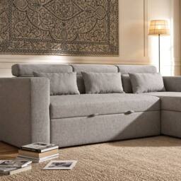 Sofaya Chelsea Sofa Bed Linen Convertible Universal L Shape Corner Chaise in Grey - Size: 3 Seater - thumbnail 3