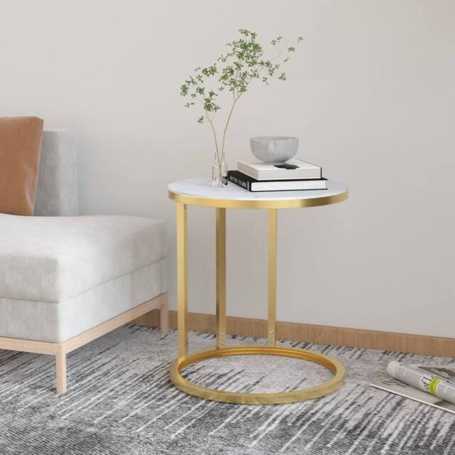Berkfield Home Side Table Gold & White Marble 45 cm Tempered Glass - image 1