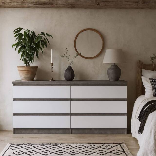 Wyld Haus Budapest Concrete Effect & White Wide Chest of 6 Drawers - image 1