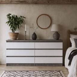 Wyld Haus Budapest Concrete Effect & White Wide Chest of 6 Drawers - thumbnail 1