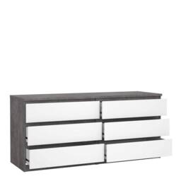 Wyld Haus Budapest Concrete Effect & White Wide Chest of 6 Drawers - thumbnail 5