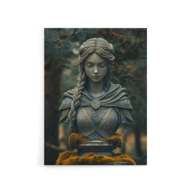 "Artery8 Norse Shield Maiden Warrior Bust Canvas Wall Art Print in Green - Size: W18"" x H24""" - image 1