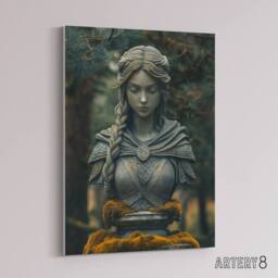 "Artery8 Norse Shield Maiden Warrior Bust Canvas Wall Art Print in Green - Size: W18"" x H24""" - thumbnail 2