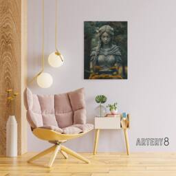 "Artery8 Norse Shield Maiden Warrior Bust Canvas Wall Art Print in Green - Size: W18"" x H24""" - thumbnail 3