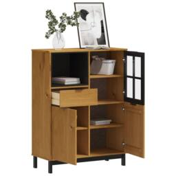 Berkfield Home Highboard with Glass Door FLAM 92x40x122.5 cm Solid Wood Pine in Brown