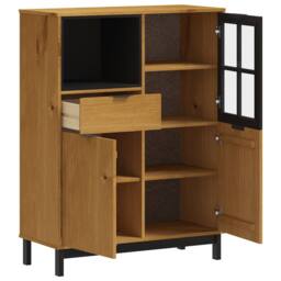 Berkfield Home Highboard with Glass Door FLAM 92x40x122.5 cm Solid Wood Pine in Brown - thumbnail 4