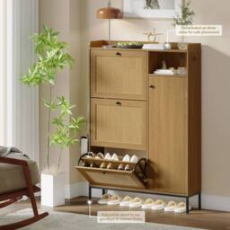 VOGREX Rattan Shoe Storage Cabinet with 3 Flip Drawers & 1 Door, Entryway in Brown - thumbnail 5