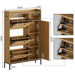 VOGREX Rattan Shoe Storage Cabinet with 3 Flip Drawers & 1 Door, Entryway in Brown - thumbnail 3