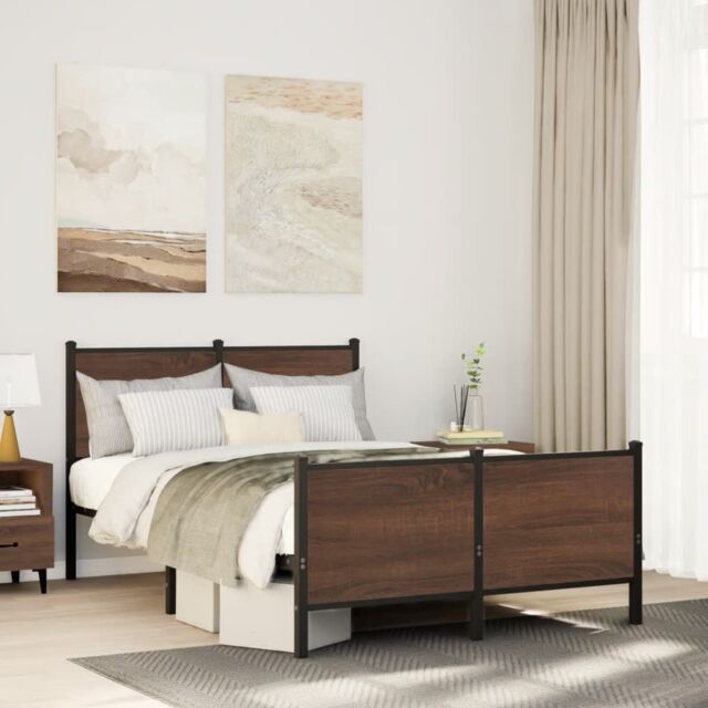 Berkfield Home Metal Bed Frame without Mattress Brown Oak 120x200 cm - Size: Small Double - image 1