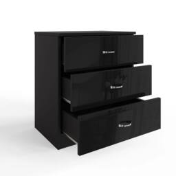 VOGREX Black Gloss 3 Drawer Bedroom Storage Chest - thumbnail 3